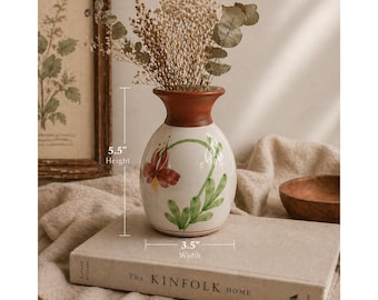 Emerson Creek Pottery 1991 Hand Painted Floral Vase Bedford Virginia Terracotta