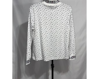 Separate Issue Vintage Floral Mock Neck Long Sleeve Top White Burgundy Size M