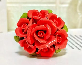 Handcrafted Ceramic Red Rose Bouquet: Mini Flower Pot Decor, Eternal Roses Gift for Her, Valentine’s Day & Anniversary Home Decoration