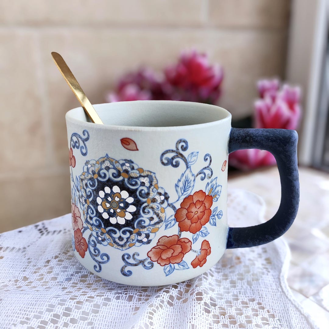 Handmade Floral Ceramic Mug, Decorative Coffee Mug, Artistic Floral Tea ...