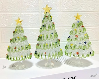 ムラーノガラスのクリスマスツリー彫刻｜ホワイト。クリスマスガラス