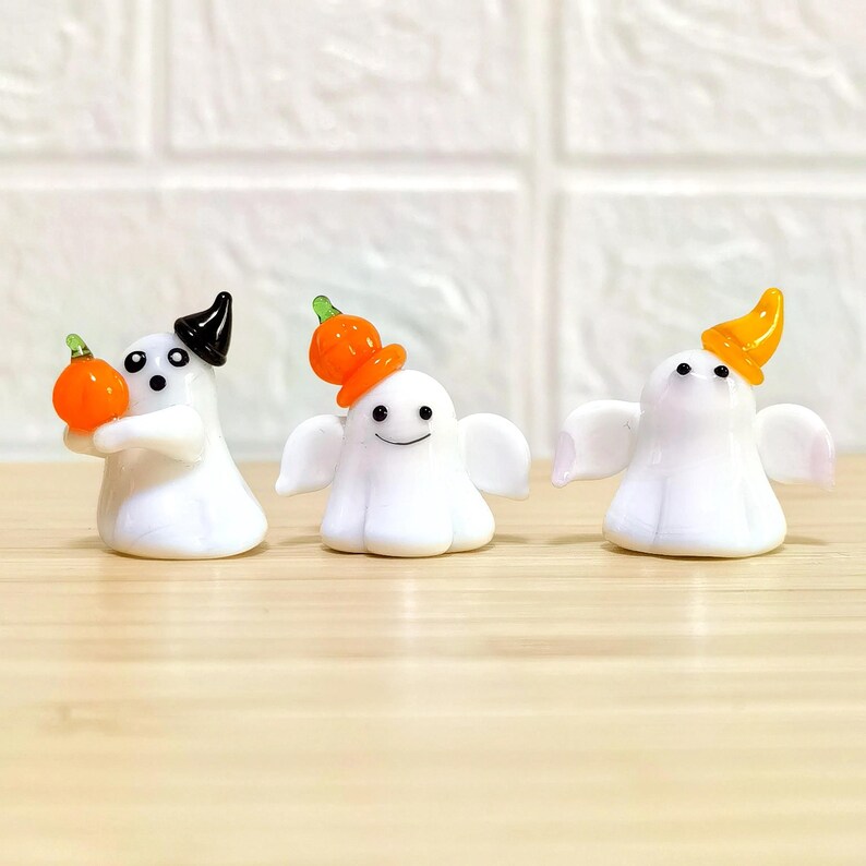 Mini Desk Ghost Handmade Glass Ghost Set: Tiny Ghost Ornaments, Pumpkin Miniatures ...