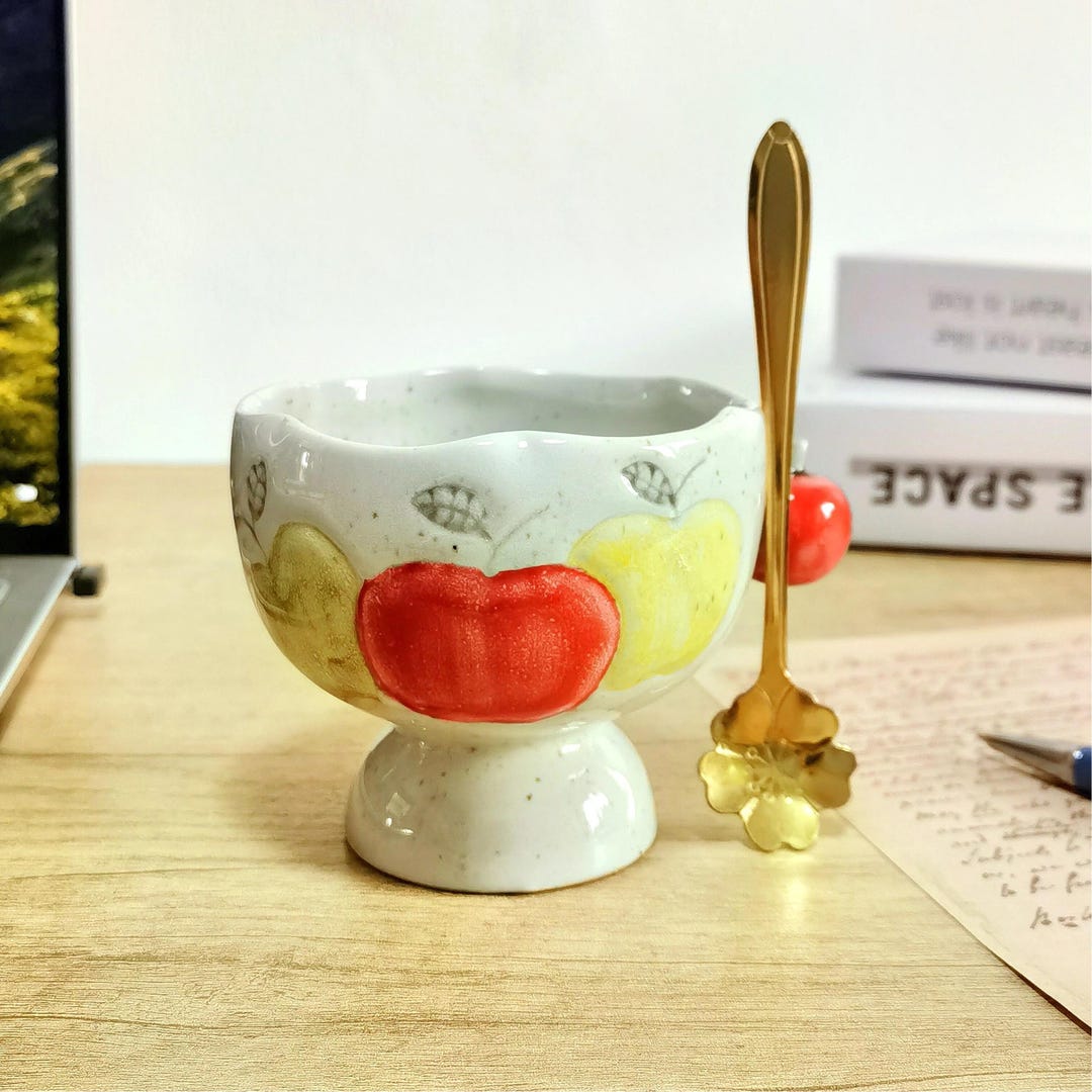 Handmade Ceramic Fruit Mug With Spoon: Cute Coffee Mug, Apple and Pear ...