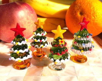 ムラーノガラスのクリスマスツリー彫刻｜ホワイト。クリスマスガラス