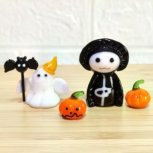 Handmade Stained Glass Halloween Sculptures: Ghost, Pumpkin, Grim Reaper