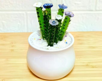 Handgefertigte Glas Kaktus Skulptur im Keramiktopf: Mini Sukkulenten Dekor, Geschenk für Pflanzenliebhaber, Künstlerische Sukkulenten Skulptur, Sommer Dekor