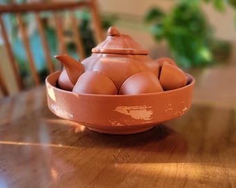 Vintage Yixing Zisha Clay Teaware Set: Travel Nesting Teapot & Cups (Chinese Tea Ceremony Set)