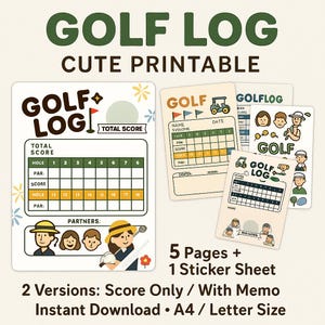 GOLF LOG | Printable Golf Score Tracker | Instant Download PDF | Cute Golf Journal
