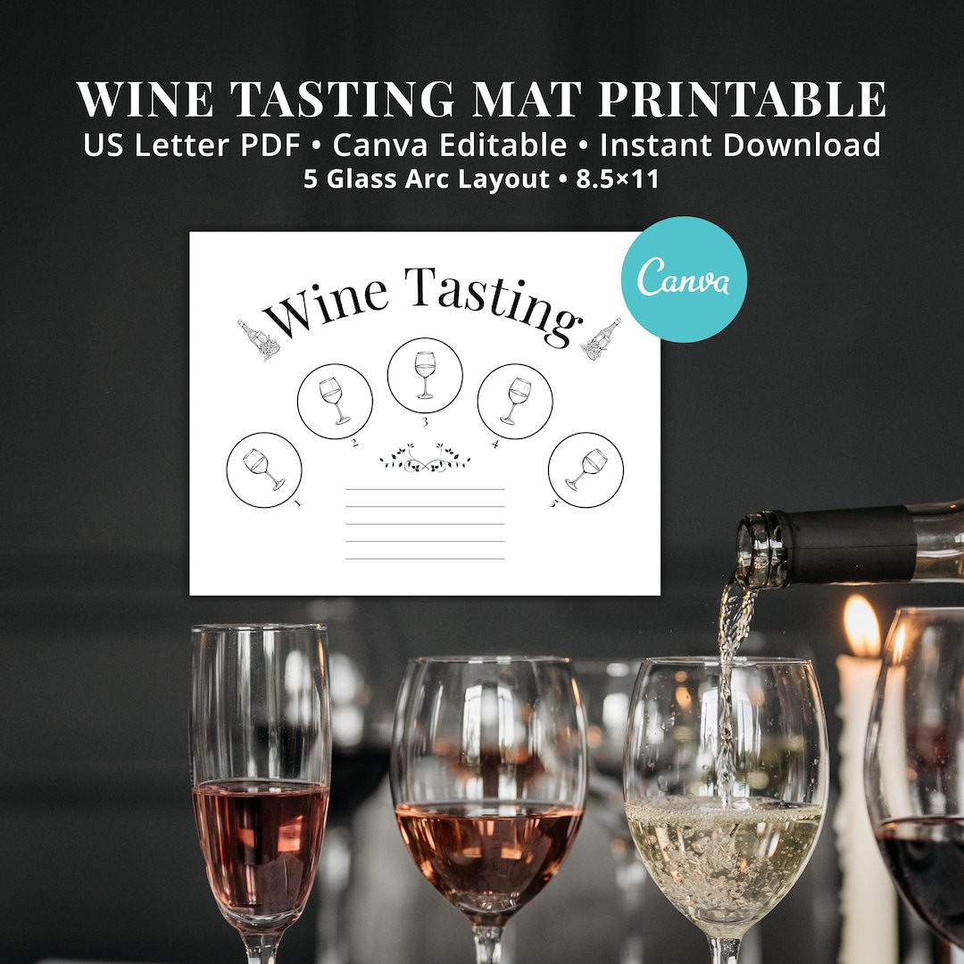Wine Tasting Mat Printable: 5 Glass Flight Sheet (PDF & Canva Editable ...