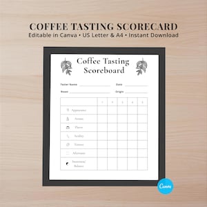 Coffee Tasting Scorecard Printable: Cupping Flight Sheet (PDF & Canva Editable)