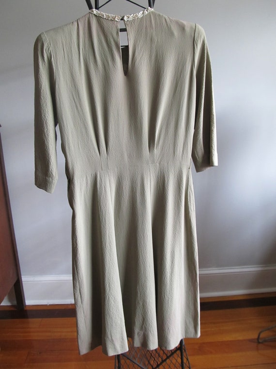 1930's Dress Late  Grey-Green Beautiful White Seq… - image 3