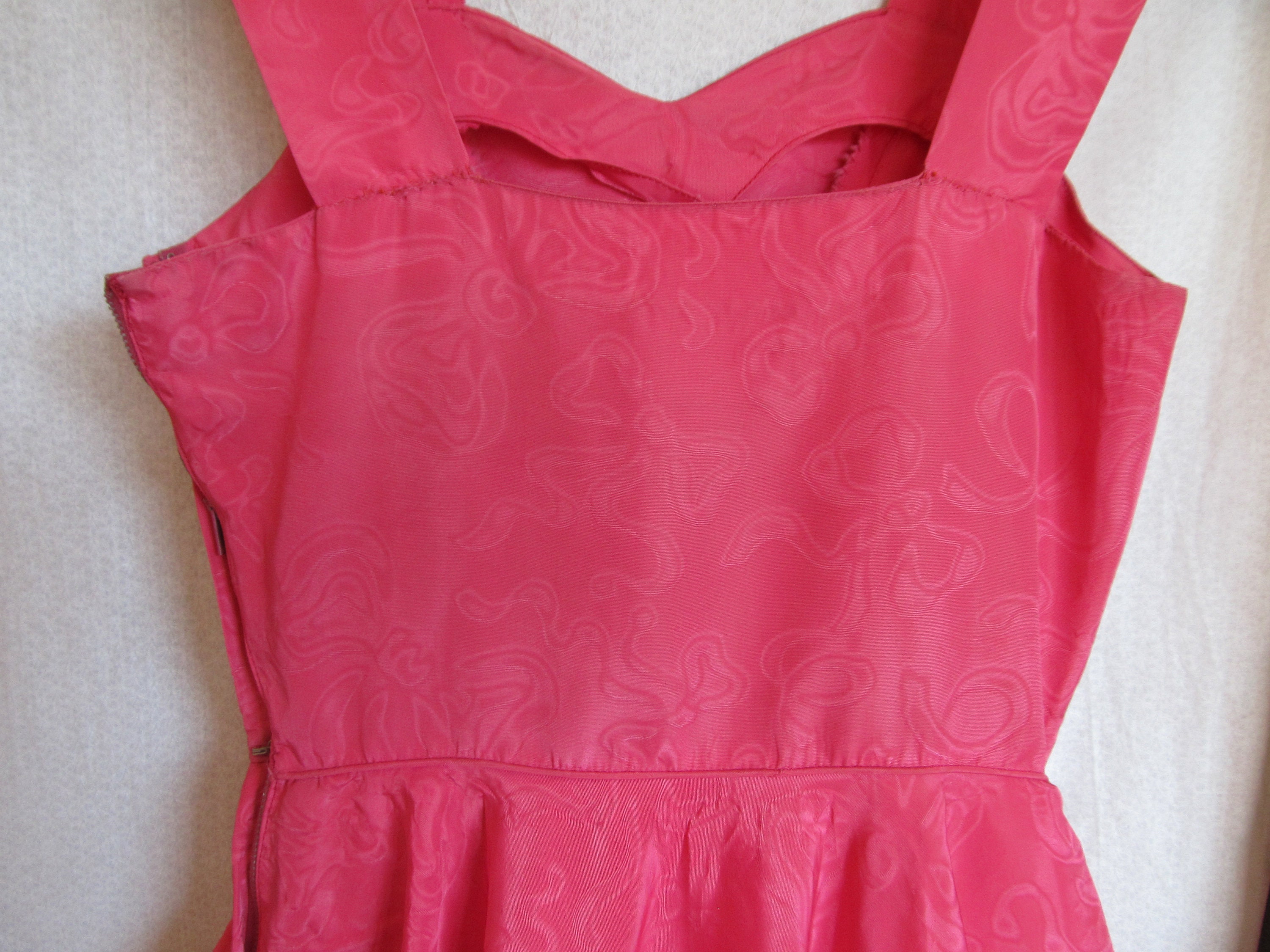 Vintage 1950's Gay Gibson Dress Party Dress Bright Pink Moire Taffeta 3 ...