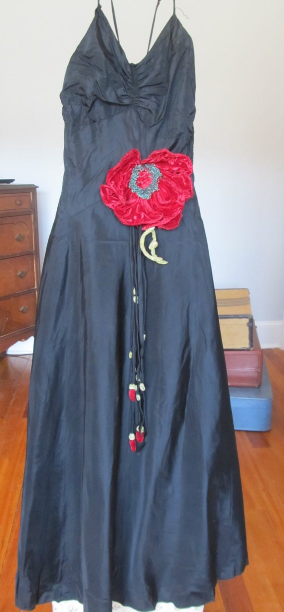 Vintage 1930's Black Taffeta Formal Dress with Spa