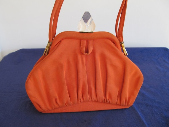 1930's Orange Handbag; 1930s Orange Purse; Faille