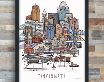 Cincinnati skyline group portrait giclée fine art print
