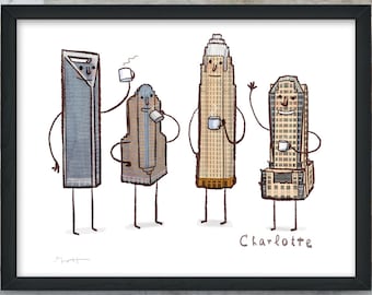 Charlotte Skyline- digital art print- Coffee with Charlotte NC