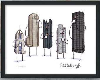 Pittsburgh Skyline Coffee Break- giclée fine art print