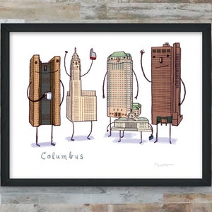 Columbus, OH skyline giclée fine art print Coffee With Columbus image 1