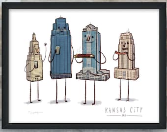 Kansas City Skyline giclée fine Art Print- KC BBQ