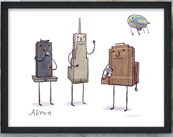 Akron skyline giclée fine art print