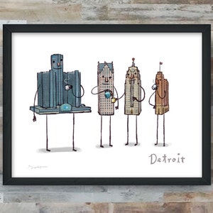 Café con Detroit impresión de bellas artes giclée imagen 1