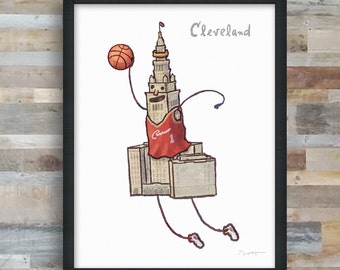 Cleveland- Terminal Tower Basketball giclée fine art print