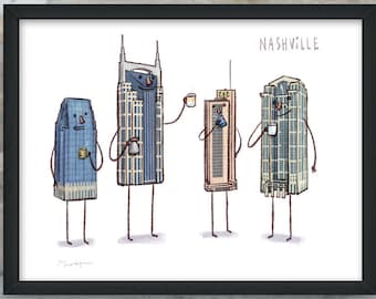 Nashville Skyline- giclée fine art print- Coffee with Nashville TN