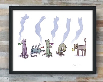 Cats smoking pipes- digital art print