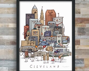 Cleveland skyline group portrait digital art print