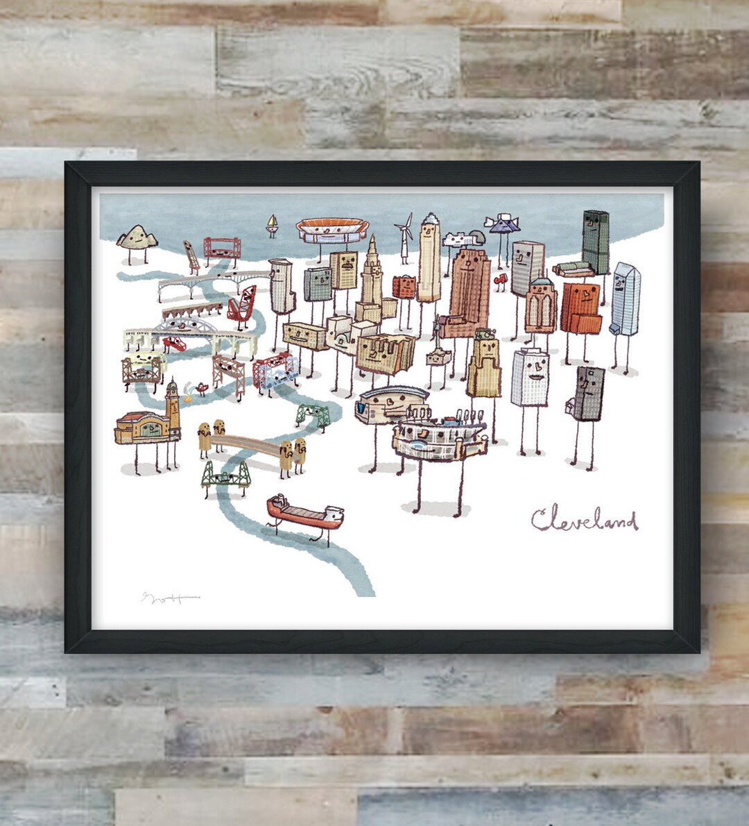 Cleveland Bridges and Skyline Digital Art Print Etsy