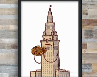 Terminal Tower eating a grilled cheese sandwich. digital art print