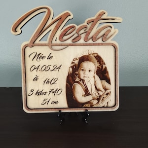 Personalized Birth Gift – Engraved Wooden Plaque with Baby&#39;s First Name & Details – Bedroom Decoration, Unique Keepsake