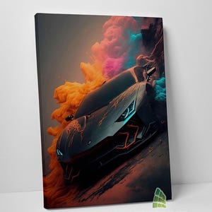 Modern Black Sports Car Canvas Art: Lambo Racing Car Print