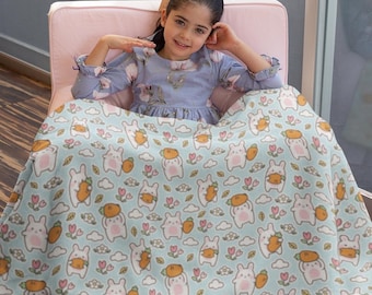 Bunny Plush Blanket, Baby Shower Gift, Easter, Birthday Gift, Velveteen Blanket, Easter Blanket, Gift for Her, Gift for Him, Christmas Gift