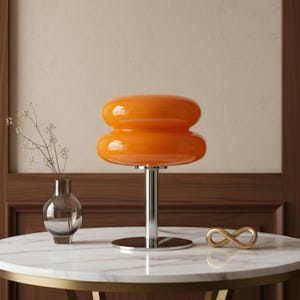 Lampada a fungo in vetro in stile vintage anni '70 • Lampada moderna di metà secolo in stile spaziale • Decorazione da comodino arancione retrò • Atmosfera Murano dell'era atomica • Bauhaus