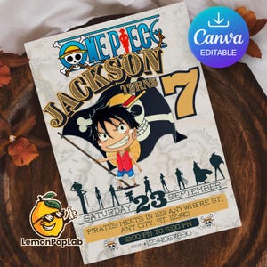 One Piece invitation, One Piece Digital Birthday Invitation, Luffy Template card invitation, Pirate digital invitation, Anime Theme