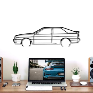 Decorazione murale con silhouette dettagliata di un&#39;auto Quattro Turbo, decorazione murale in metallo, regalo per gli amanti delle auto, regali per gli amanti delle auto, regalo per lui con auto