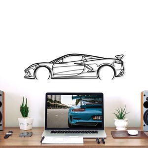 Corvette C8 HTC Detailed Car Silhouette Wall Art, Metal Wall Art Decor, Gift For Car Lovers, Car Guy Gifts, Car Gift For Him