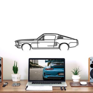 Mustang GT Fastback 390S Detailed Car Silhouette Wall Art, Metal Wall Art Decor, Gift For Car Lovers, Car Guy Gifts, Car Gift For Him