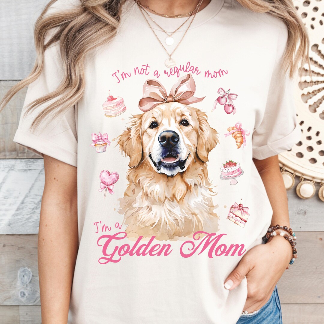 Pink Bows Coquette Watercolor Golden Retriever Dog Mom Shirt