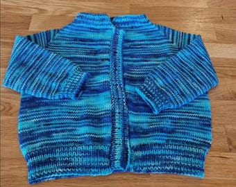 Ręcznie robiony na drutach kardigan dla noworodka, szkocka wełna farbowana ręcznie, nylon