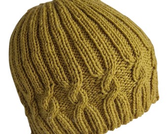 Czapka z pomponem Aran Cable Knit, ręcznie robiona na drutach wełniana czapka, damska zimowa czapka z pomponem, szkocka czapka Toorie