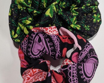 Set of 2 hair scrunchies 1 Valentines and 1 St Patrick's Day