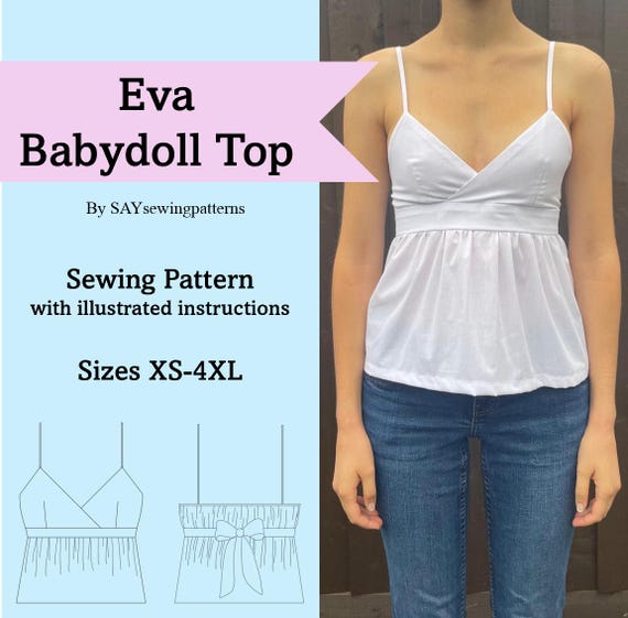Eva Babydoll Top PDF Digital Sewing Pattern | Sizes XS-4XL | Women's Girl's Cute Summer Top | Instant Download