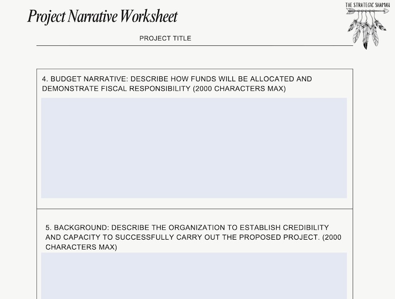 Project Narrative Worksheet | Fillable Grant Writing Template | 2-page ...