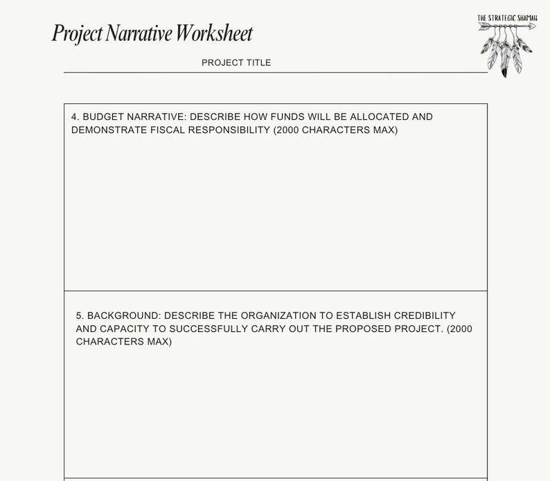 Project Narrative Worksheet | Fillable Grant Writing Template | 2-page ...