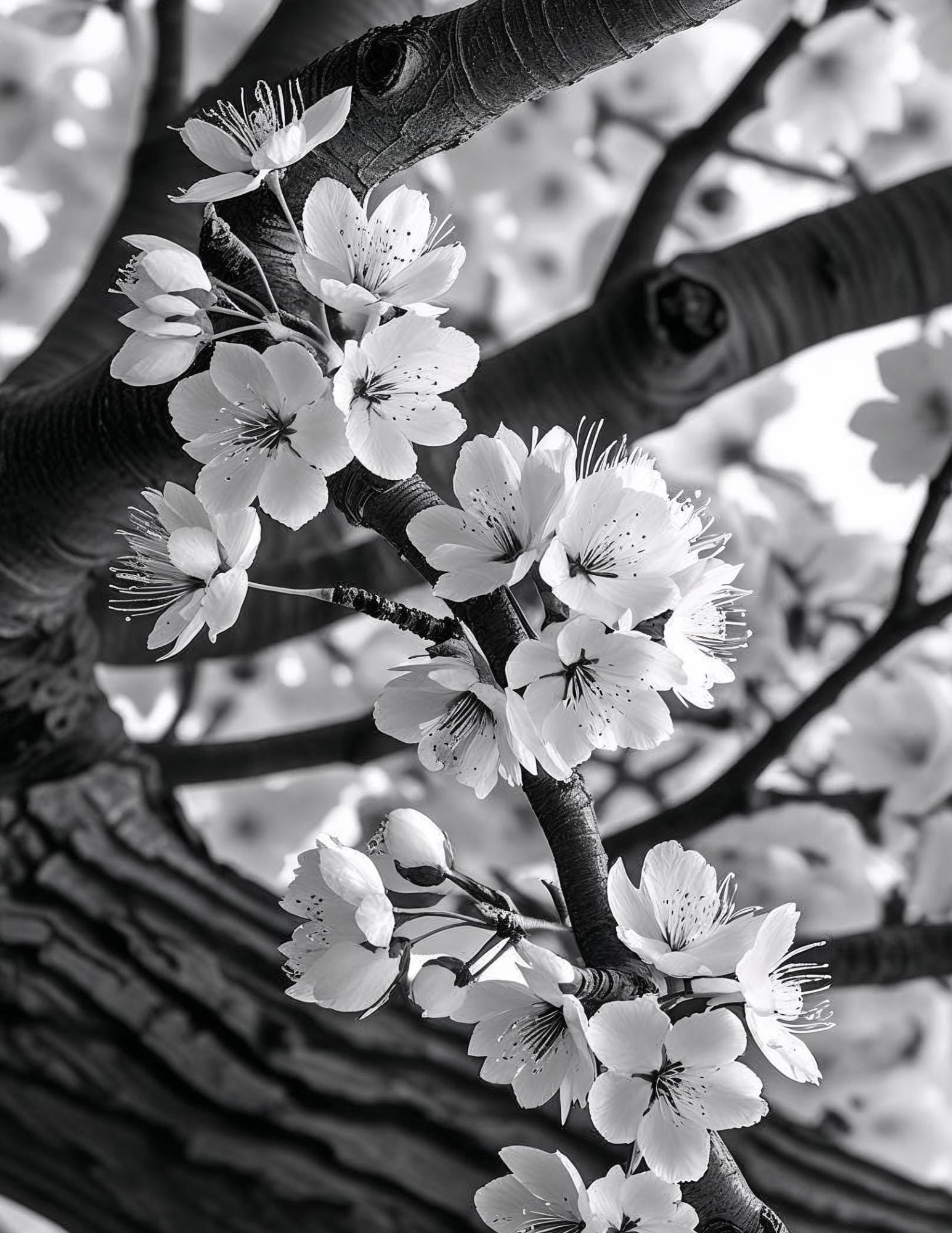 Cherry Tree - Black and White - Etsy
