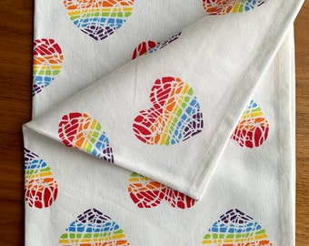 Rainbow Hearts Tea Towel - Kitchen Towel - Dishcloth