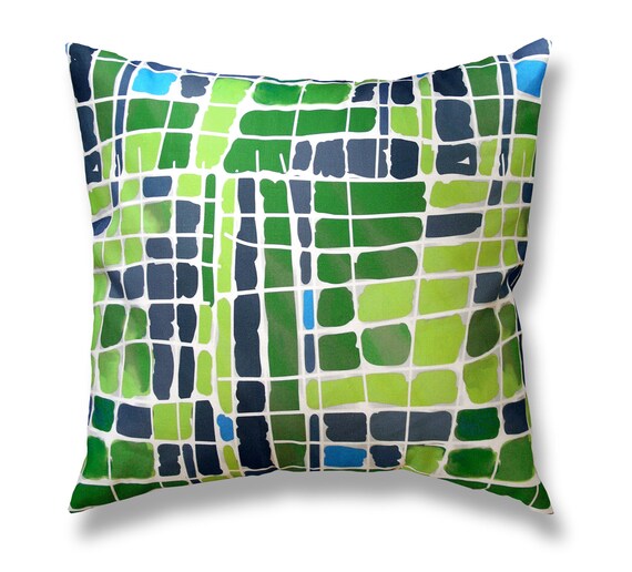 Items similar to 16 x 16 Green Lime Green and Navy Blue Turquoise