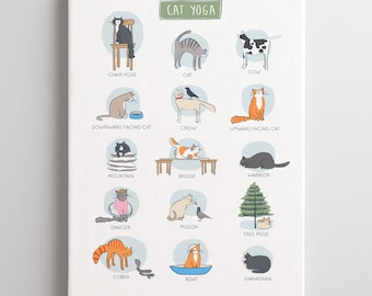 Cat Yoga Canvas - Funny Cat Yoga Wall Art, Cute Cat Poster, Gift for Cat Lover, Yoga Decor